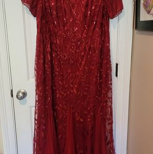 Plus size maroon formal sequined gown